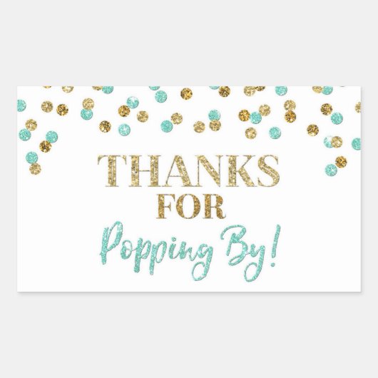 金ゴールド感謝していターコイズ紙吹雪 長方形シール (正面)