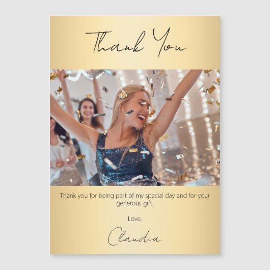 金ゴールド感謝してい写真Youマグネットカード (正面)