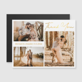 金ゴールド感謝していyou 3枚の写真コラージュ結婚マグネット