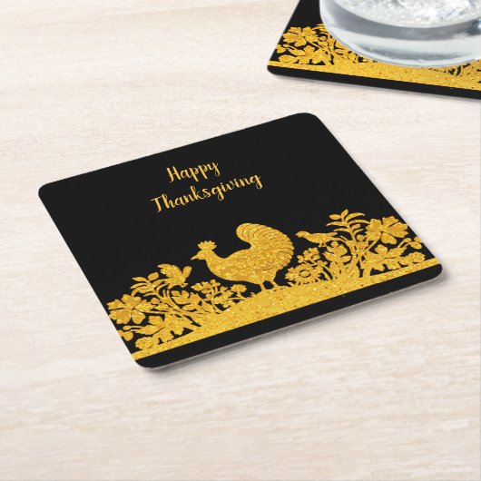 金ゴールド感謝祭トルコフローラ紙コースター スクエアペーパーコースター (アングル)