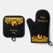 金ゴールド感謝祭トルコフローラ 鍋つかみ&鍋敷きセット (正面)