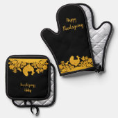 金ゴールド感謝祭トルコフローラ 鍋つかみ&鍋敷きセット (正面/裏面)