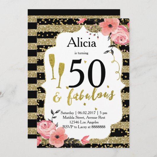 金ゴールド成人誕生パーティーの招待 招待状 (正面/裏面)