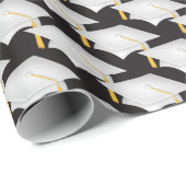 金ゴールド房を持つ白い卒業帽子 ラッピングペーパー (ロールコーナー)