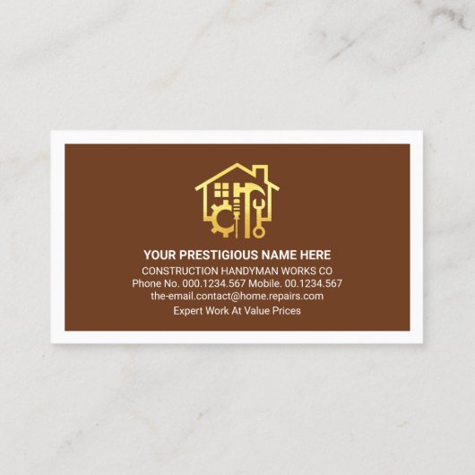 金ゴールド手利師ツール茶色の枠 名刺 (裏面)