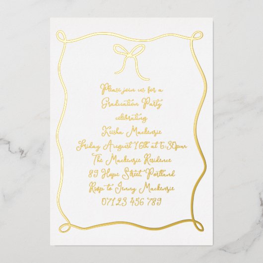 金ゴールド手引き船首写真卒業パーティー 箔招待状 (正面)