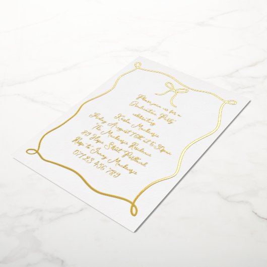 金ゴールド手引き船首写真卒業パーティー 箔招待状 (回転した状態)