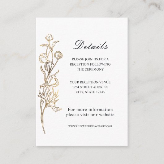 金ゴールド手描きデリケート結婚な花 エンクロージャーカード (正面)