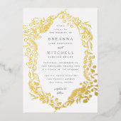 金ゴールド手描きファーンユーカリ結婚ス 箔招待状 (正面)