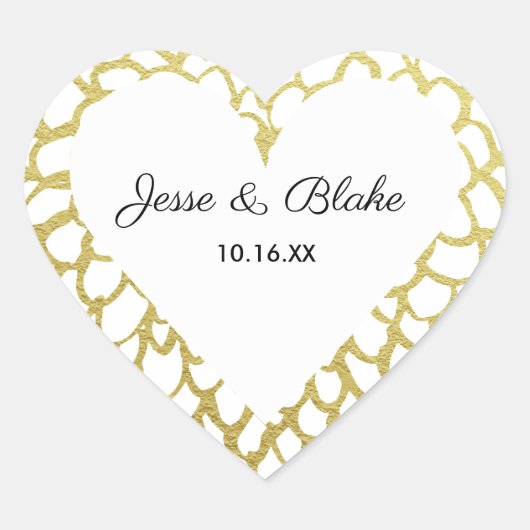 金ゴールド手描き花びらパタ結婚ーン ハートシール (正面)