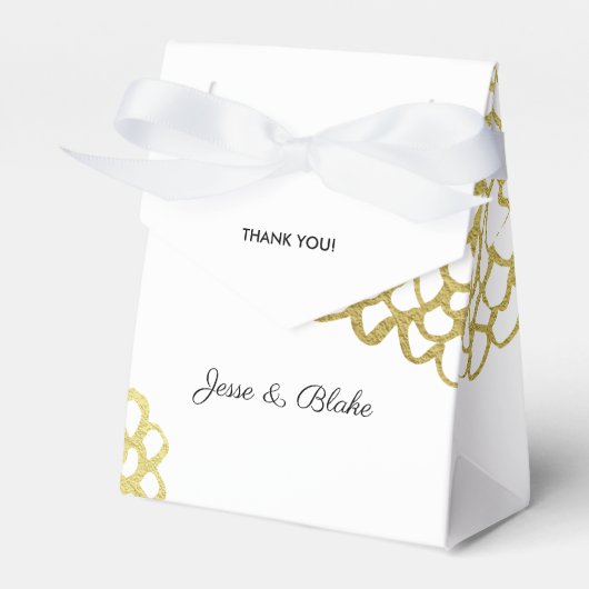 金ゴールド手描き花びらパタ結婚ーン フェイバーボックス (正面サイド)