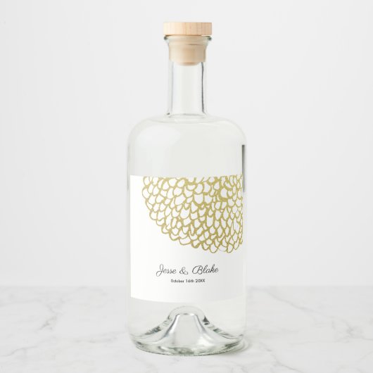 金ゴールド手描き花びらパタ結婚ーン リキュールボトルラベル (正面)