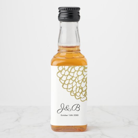 金ゴールド手描き花びらパタ結婚ーン リキュールボトルラベル (正面)