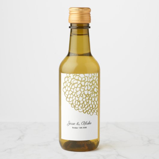 金ゴールド手描き花びらパタ結婚ーン ワインラベル (正面)