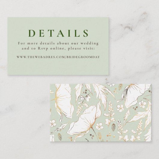 金ゴールド手描き野結婚花詳細 エンクロージャーカード (正面/裏面)