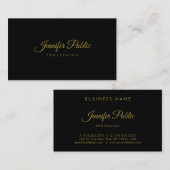 金ゴールド手書きスクリプエレガントトシンプルの黒プレーン 名刺 (正面/裏面)