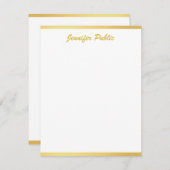 金ゴールド手書きスクリプト名の垂直テンプレート ノートカード (正面/裏面)