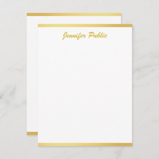 金ゴールド手書きスクリプト名の垂直テンプレート ノートカード (正面/裏面)