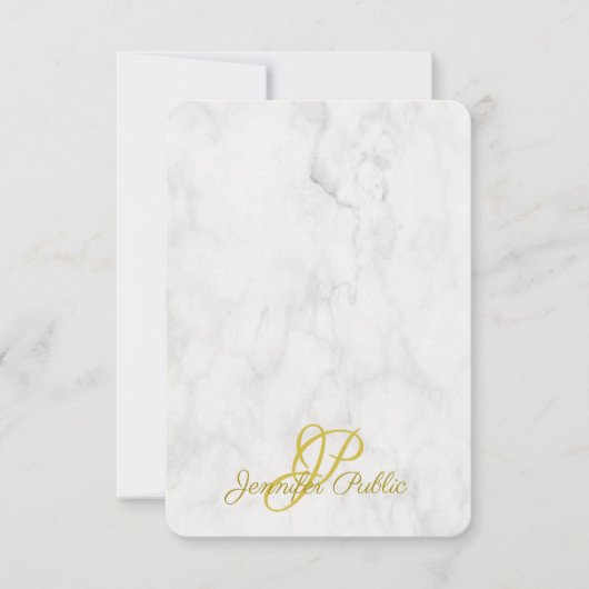 金ゴールド手書きスクリプト名大理石テンプレート ノートカード (正面)