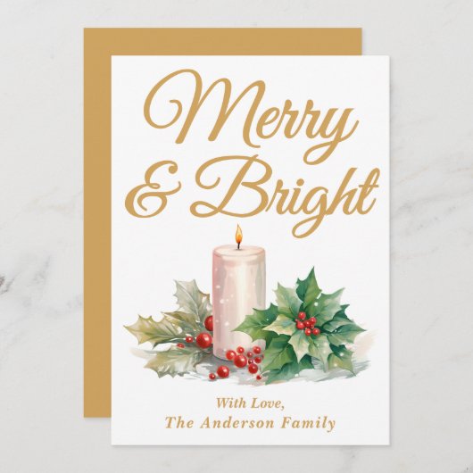 金ゴールド手書きスクリプメリートと明るい シーズンカード (正面/裏面)