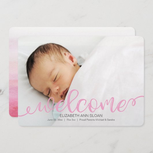 金ゴールド手書きベビー誕生写真のお知らせ 案内状 (正面/裏面)