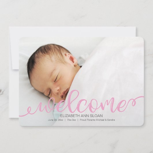 金ゴールド手書きベビー誕生写真のお知らせ 案内状 (正面)