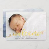 金ゴールド手書きベビー誕生写真のお知らせ 案内状 (正面/裏面)