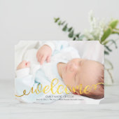 金ゴールド手書きベビー誕生写真のお知らせ 案内状 (スタンド正面)