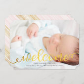 金ゴールド手書きベビー誕生写真のお知らせ 案内状 (正面/裏面)