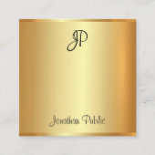 金ゴールド手書きモダンスクリプモノグラムのト スクエア名刺 (正面)