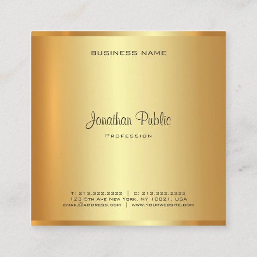 金ゴールド手書きモダンスクリプモノグラムのト スクエア名刺 (裏面)