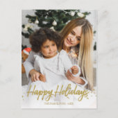 金ゴールド手書きユニークフォトハッピーホリデー ポストカード (正面)