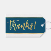 金ゴールド手書き感謝していネイビスタイリッシューブルホワイト ギフトタグ (正面(横))