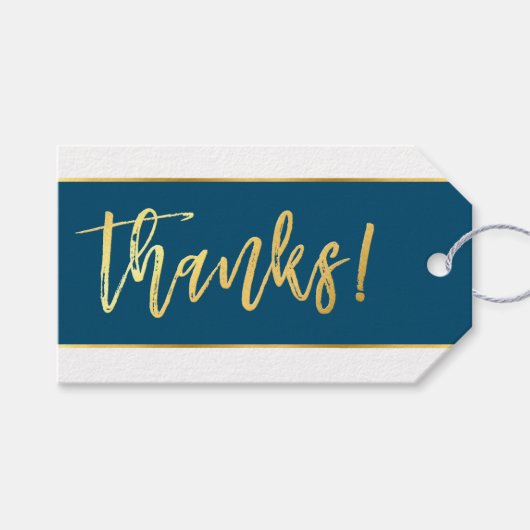金ゴールド手書き感謝していネイビスタイリッシューブルホワイト ギフトタグ (正面(横))