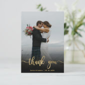 金ゴールド手書き結婚スクリプトの写真 サンキューカード (スタンド正面)