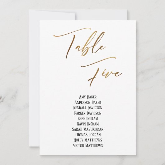 金ゴールド手書き表5座席表カード (正面)