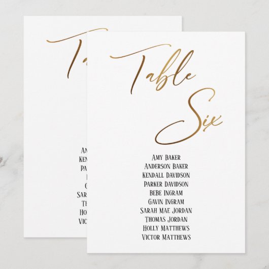 金ゴールド手書き表6席表 (正面/裏面)