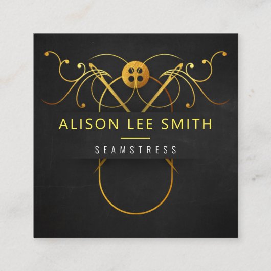 金ゴールド手縫いドレスメーカー スクエア名刺 (正面)