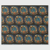 金ゴールド投げ縄カウボーイハットとポインセティアスのクリスマス ラッピングペーパー (フラット)