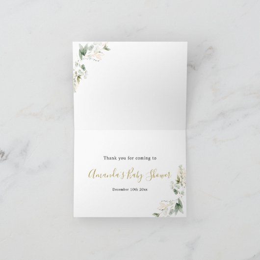 金ゴールド折り曲げベビーの緑の幾何学的開花 サンキューカード (内部)