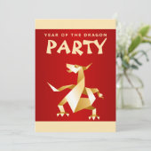 金ゴールド折り紙辰年オンレッドパーティー 招待状 (スタンド正面)