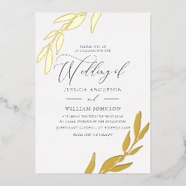 金ゴールド押されたホイルの葉の最高にエレガントな結婚式 箔招待状