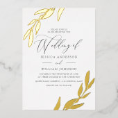 金ゴールド押されたホイルの葉の最高にエレガントな結婚式 箔招待状 (正面)