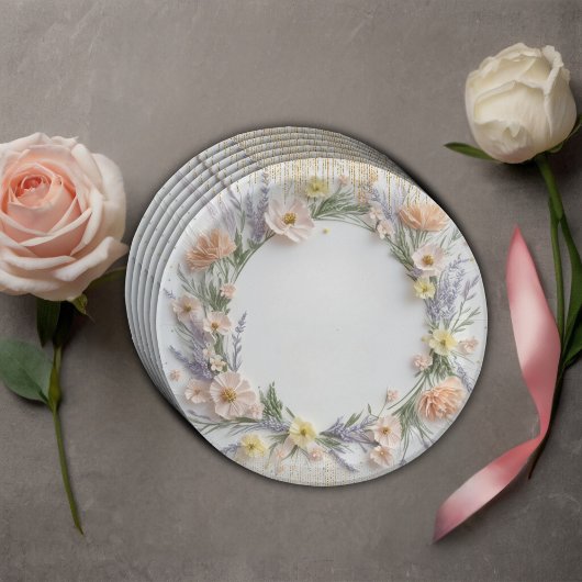 金ゴールド押しワイルドフラワーの開花ベビーシャワー ペーパープレート