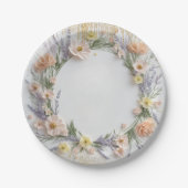 金ゴールド押しワイルドフラワーの開花ベビーシャワー ペーパープレート (正面)