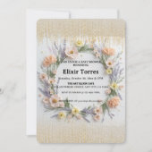 金ゴールド押しワイルドフラワーの開花ベビーシャワー 招待状 (正面)