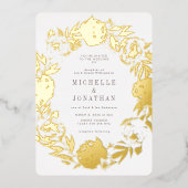 金ゴールド押し花リース結婚ズ 箔招待状 (正面)