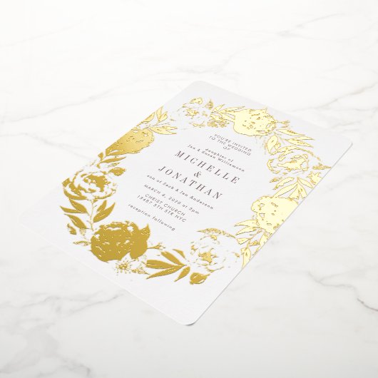 金ゴールド押し花リース結婚ズ 箔招待状 (回転した状態)