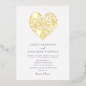 金ゴールド押し花植物性ハート結婚ズ 箔招待状 (正面)