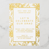 金ゴールド押し葉フローラ卒業パーティー 箔招待状 (正面)